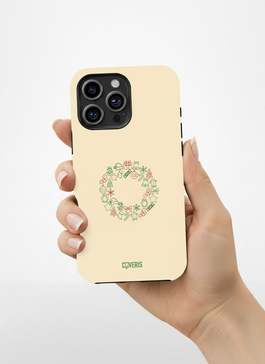 Hand holding phone case from above Telefono dėklas - Christmas wreath