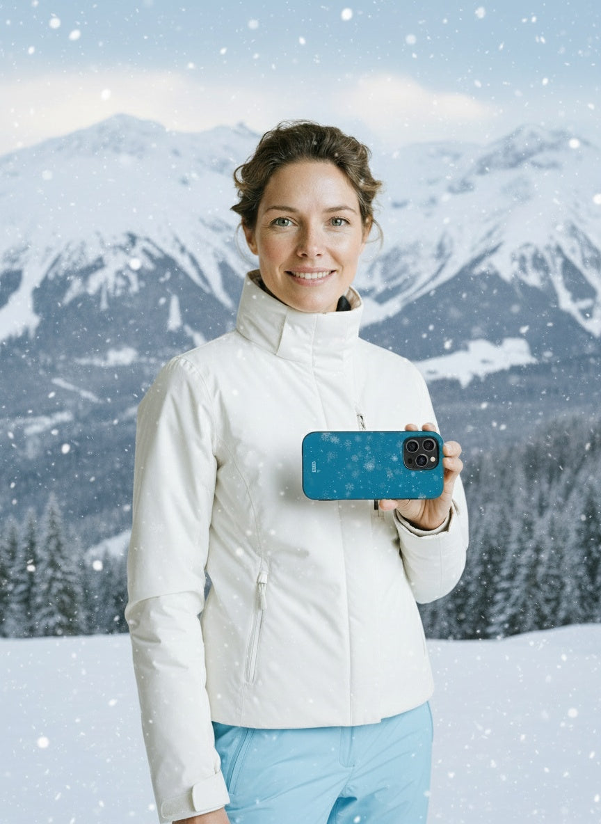 Person holding phone with Telefono dėklas - Snowfall