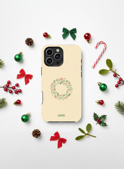 Flat lay composition of phone case Telefono dėklas - Christmas wreath